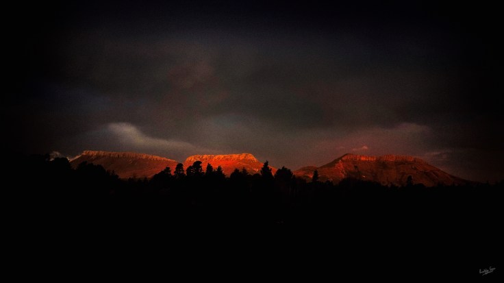 Sunset on the Three Hogs from Wild Fox Hill, Hogsback